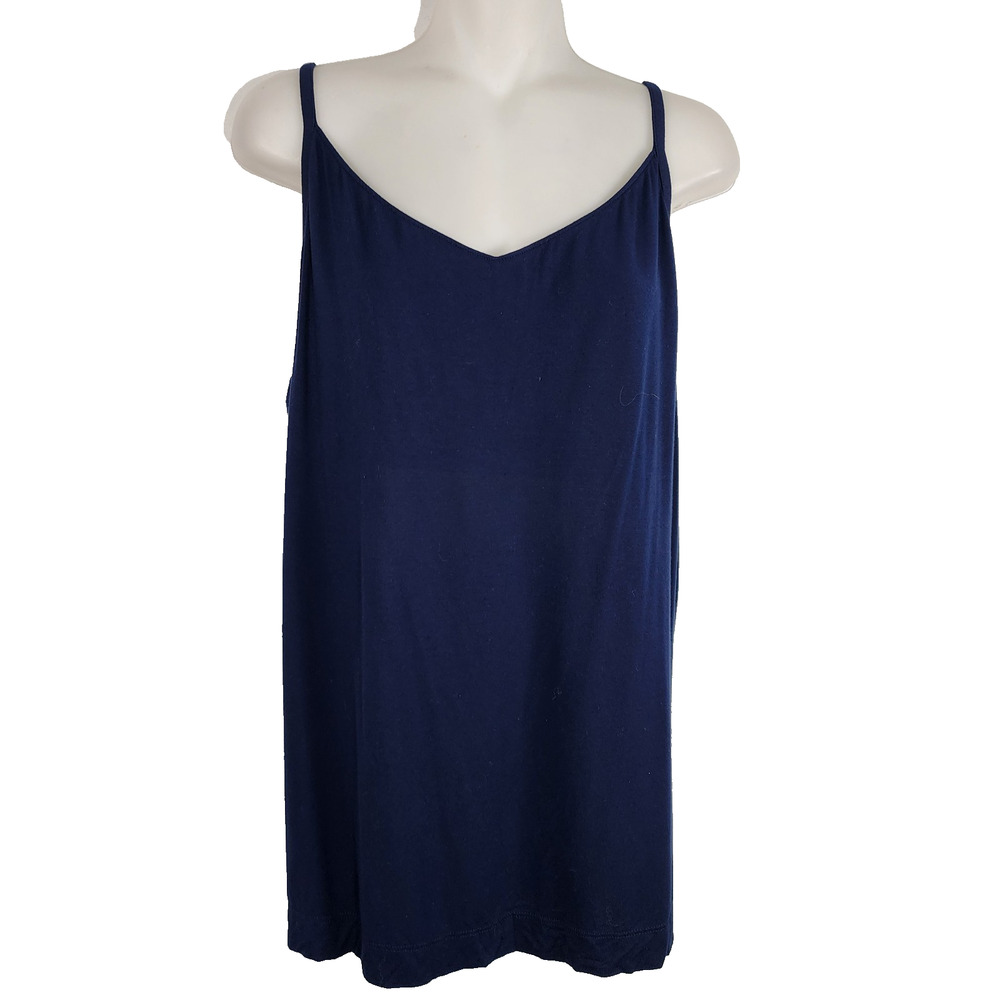Soma Cool Nights Women V Neck Pajama Cami PJ Tank Top Built In Shelf Bra Blue XL